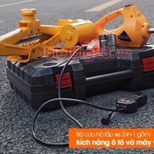 Bộ cứu hộ lốp xe 2-in-1 gồm kích nâng ô tô và máy vặn ốc (Dùng điện 12V)